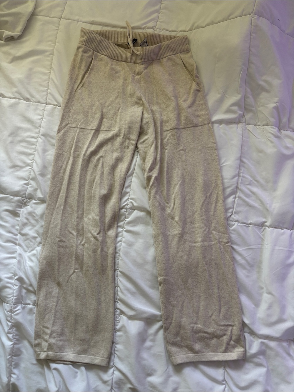 Cozy Wide-Leg Knit Pants - Cream